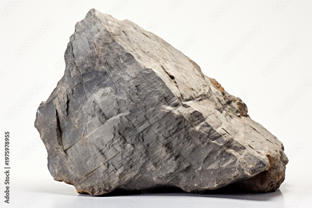 Fototapeta premium Large gray rock boulder sitting on a white background showing rough textured surface