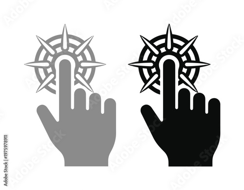 Interactive touch screen icon set, finger clicking digital interface button, hand gesture cursor vector, black and gray navigation symbols