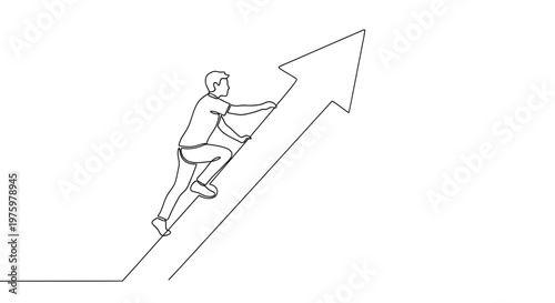 Businessman climbing growth success arrow.