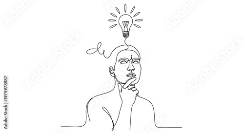Man with lightbulb idea thinking face.