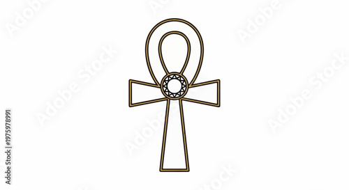 Gold ankh symbol with a circular gem at the center on white
