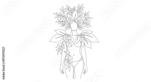 Woman with floral head and body.