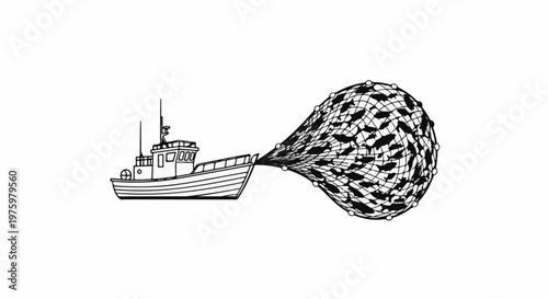 Fishing boat hauls in a net full of fish