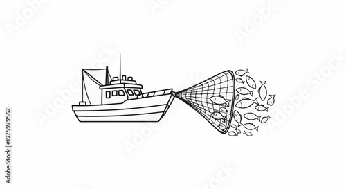 Fishing boat with a net full of fish