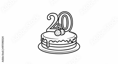Festive cake with numeral 20 topper and two round decorations