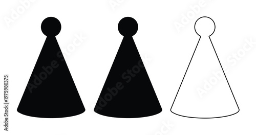 Minimalist board game piece icons, black and white pawn vector set, flat game tokens for strategy and tabletop gaming UI design
