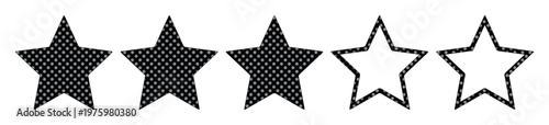 Three star rating icon with black textured fill, five stars feedback system for customer review, quality ranking symbols for web interface