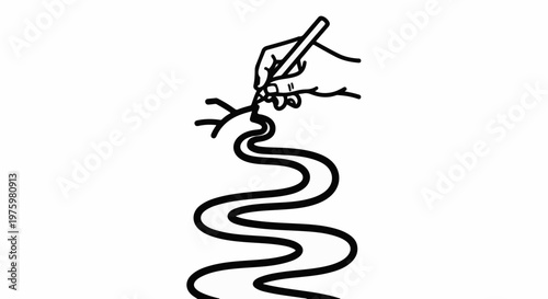Hand drawing a winding river with branches extending from the top
