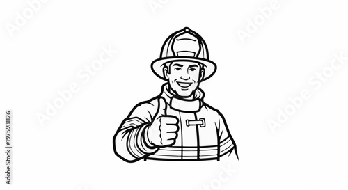 Friendly firefighter in uniform gives a thumbs-up gesture, smiling