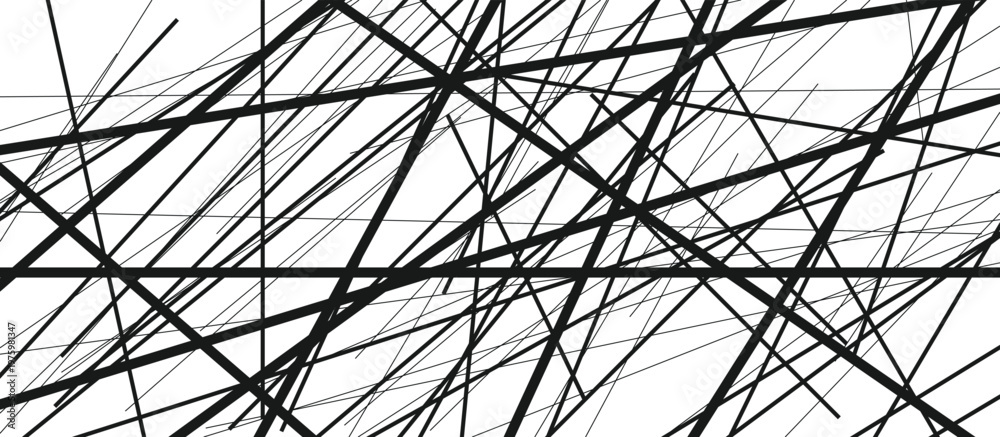 Fototapeta premium Abstract pattern of chaotic black intersecting lines on white background