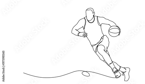 continuous line drawing illustration of a basketball player dribbling the ball on a white background Vector, illustration
Keywords: