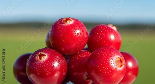 Fresh Red Cranberries with Water Droplets Close Up