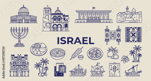 israel travel and history doodles, hand drawn jerusalem sketches, aesthetic israeli culture art, creative israel tourism line art, minimal middle east travel icons, scrapbook israel travel elements, i