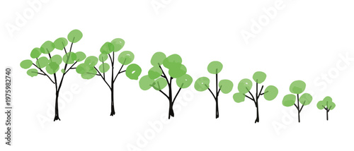Hand drawn small green trees row landscape border vector illustration