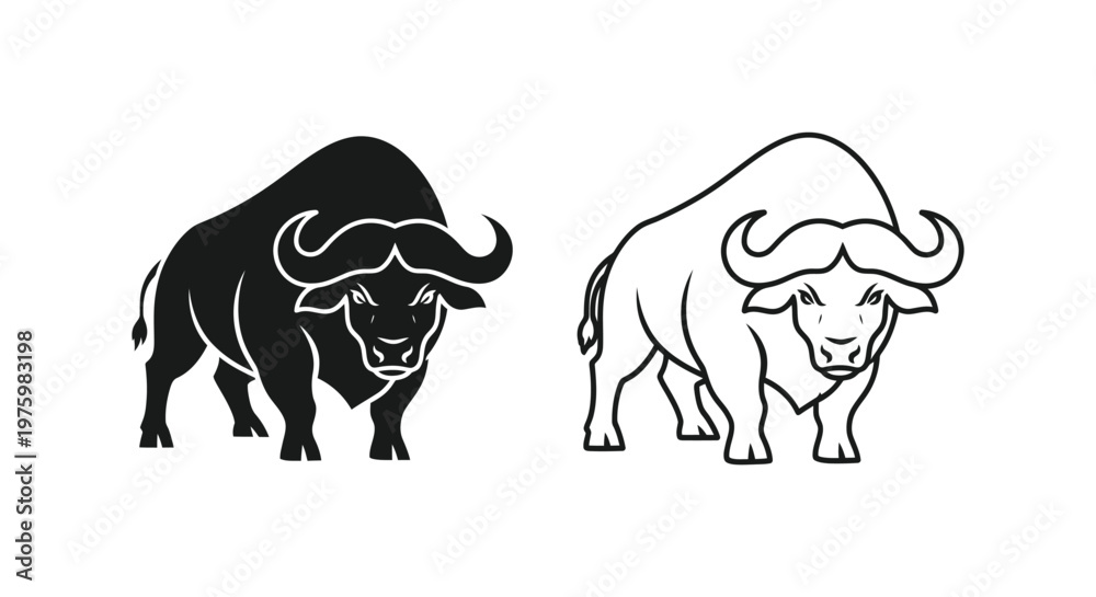 Fototapeta premium African Buffalo Silhouettes Design Guide Vector