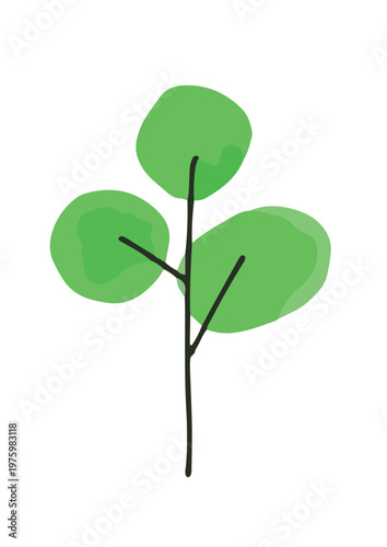 Simple hand drawn green sapling tree isolated vector illustration