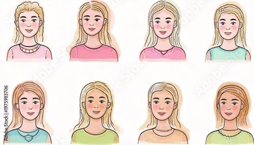 Portraits of women with blonde hair and different outfits, smiling and looking at the camera.