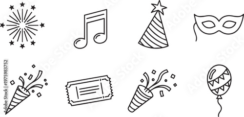 Black and white line party celebration line black and white festive music note