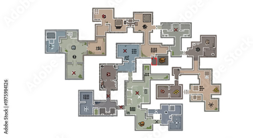 Top-down fantasy dungeon map vector, medieval RPG game level design with stone rooms and corridors, tabletop quest layout for adventure gaming, ancient ruins floor plan isolated PNG with