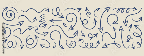 swirly abstract arrow doodles, hand drawn direction line art, creative spiral arrow sketches, minimal pointer doodle set, aesthetic flow chart elements, scrapbook navigation arrow art, whimsical direc