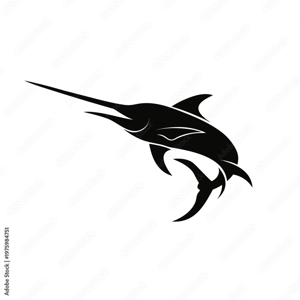 Fototapeta premium Black sailfish, marlin fish, ocean predator, vector icon, marine wildlife