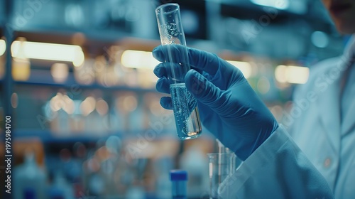 Professional Laboratory Research Concept with Scientist Examining Liquid Sample in Test Tube