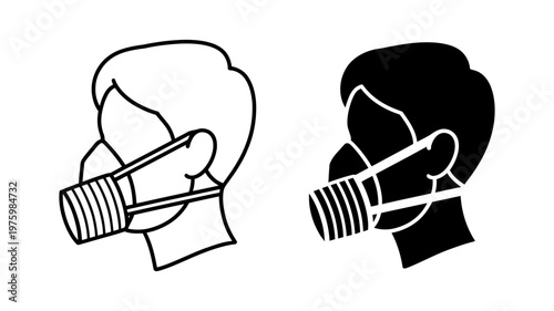 A clear icon depicting a person wearing a protective respiratory mask with a visible filter.