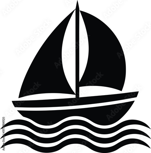 Sailboat Ocean Waves Minimal Nautical Silhouette Marine Travel Design
