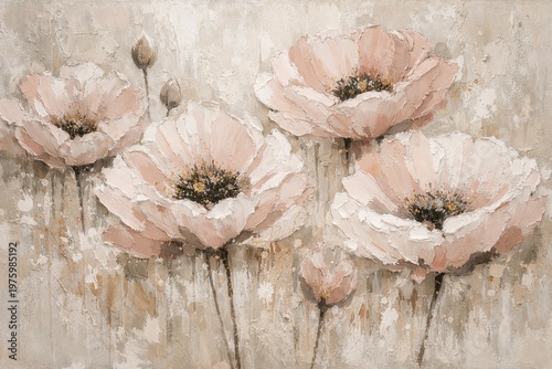 Textured floral painting soft neutral flowers artistic background