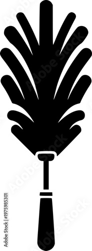 Household cleaning service and domestic hygiene maintenance equipment icon featuring a simple black silhouette of a feather duster – Black and White Vector Illustration