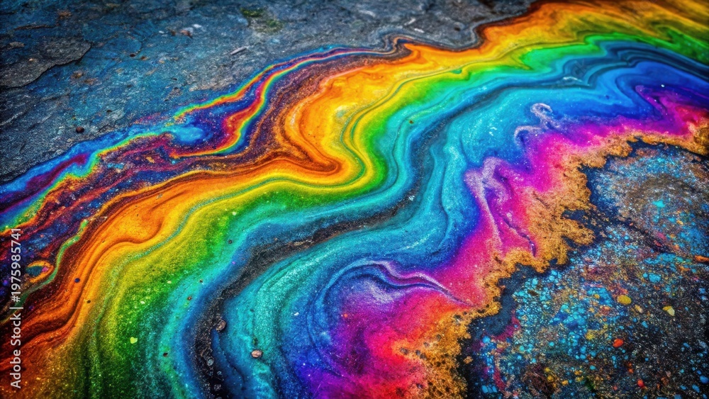 Fototapeta premium Abstract Rainbow Iridescence on Dark Surface A Visually Stunning Display of Color and Texture