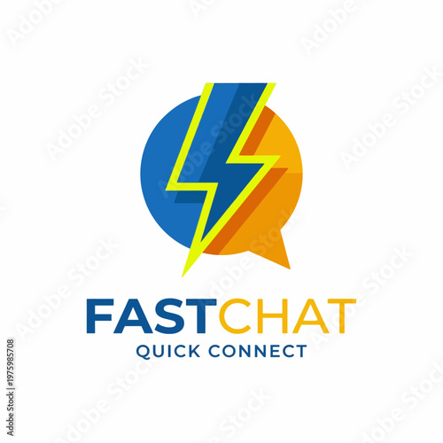This energetic chat logo features a lightning bolt, symbolizing quick communication and connectivity, ideal for messaging apps or services aimed at enhancing user interaction.