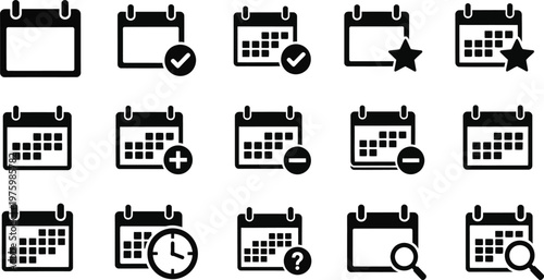 Calendar icon set various calendar views and event indicators