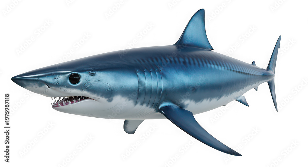Obraz premium 3d render of a mako shark isolated on transparent background