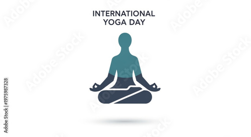 International yoga day illustration with person meditating in lotus position on white background