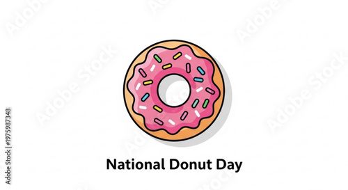 Pink frosted donut with sprinkles on national donut day celebration background