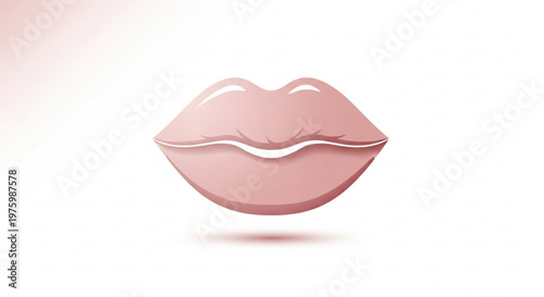 Pink lips illustration with shiny texture on white background symbolizing beauty and allure