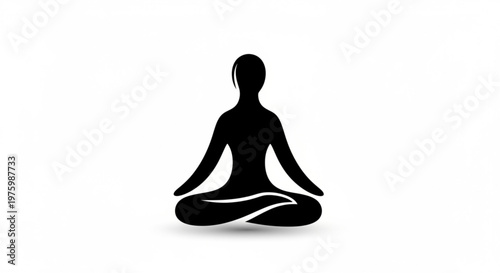 Black silhouette of a person meditating in lotus position on white background yoga and mindfulness concept