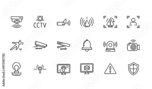 Motion detection CCTV line icons editable stroke security vector