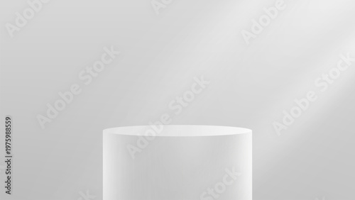 3D glass transparent crystal. Empty cylindrical pedestal. 3D cylinder and cube glass platforms set background. Vector realistic illustration of transparent plastic round and square
