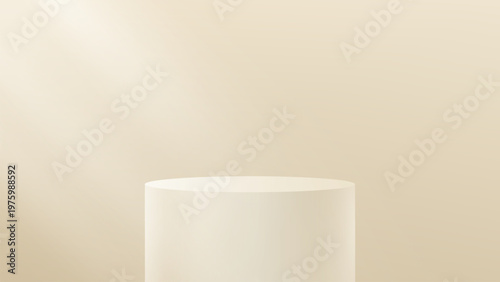 3D glass transparent crystal. Empty cylindrical pedestal. 3D cylinder and cube glass platforms set background. Vector realistic illustration of transparent plastic round and square