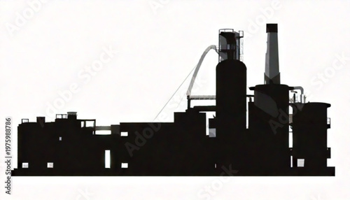 Silhouette of an industrial plant against a white background.