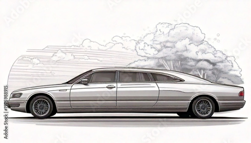 Silver Limousine Side View.