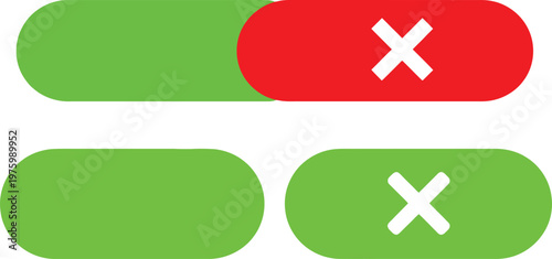 Visual representation of battery status full green and critically low red with a cancellation mark
