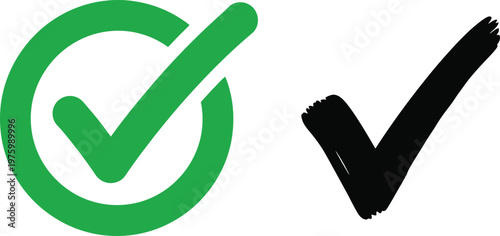 Two check mark icons a vibrant green circular check and a bold black angular check