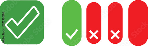 Visual representation of status indicators green checks and red x marks on rounded rectangles