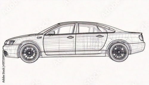 Sketch of a Modern Sedan Car Side View.