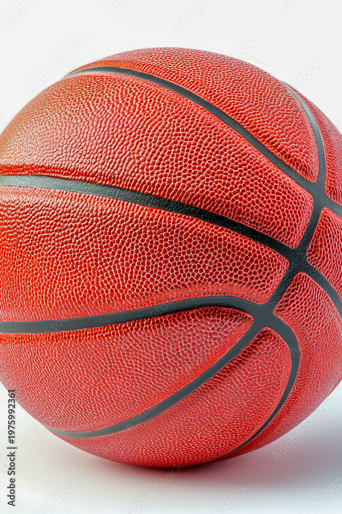 Fototapeta premium A detailed view of a basketball on a white background, suitable for sports-themed projects or illustrations. vertical frame