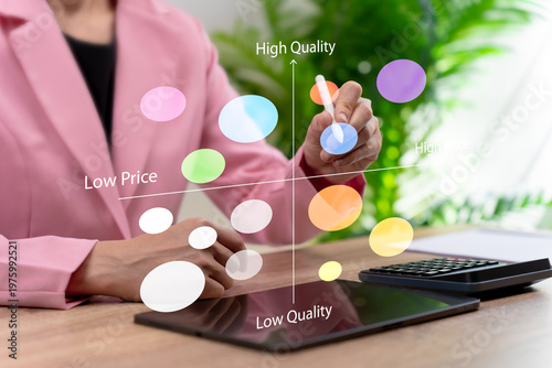 фотографія Marketing Positioning Strategy and Perceptual Map Concept, Businesswoman Analyzi