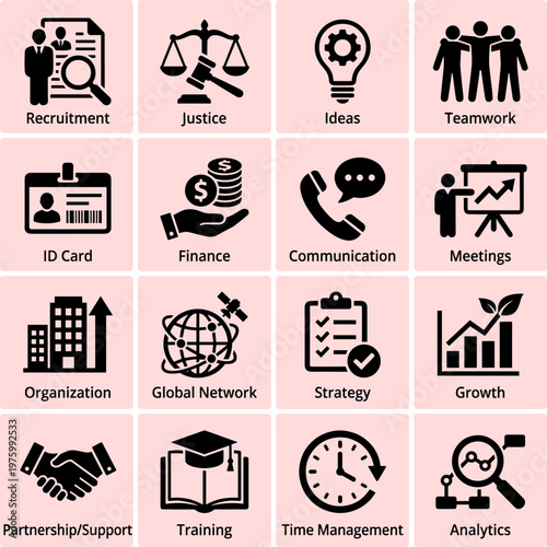 Collection of Business and Finance Icons Representing Key Concepts.